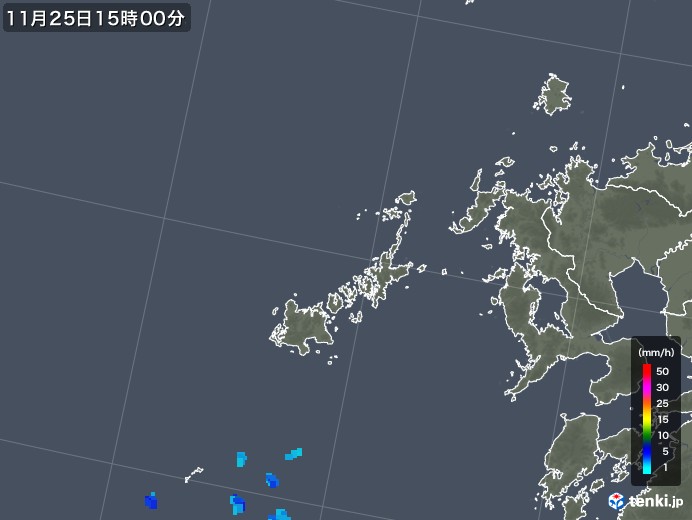 五島列島(長崎県)の雨雲レーダー(2018年11月25日)