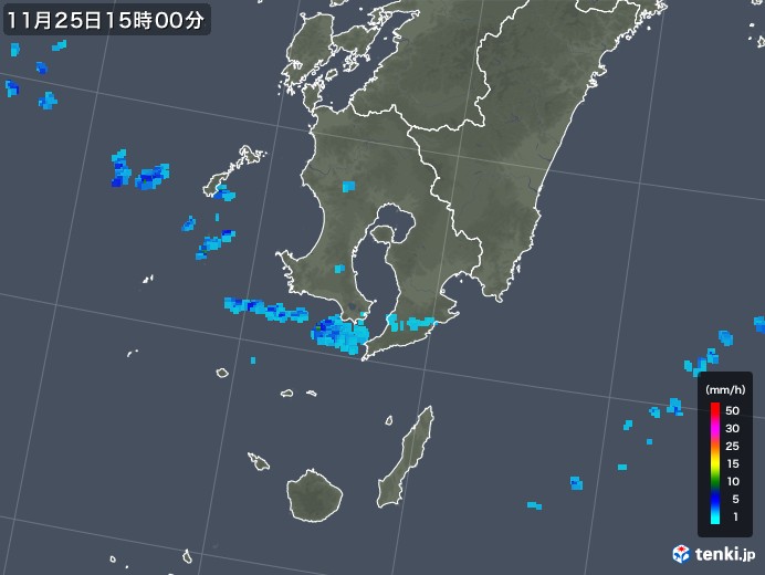 鹿児島県の雨雲レーダー(2018年11月25日)