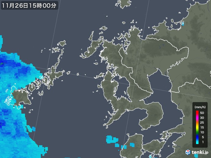 長崎県の雨雲レーダー(2018年11月26日)