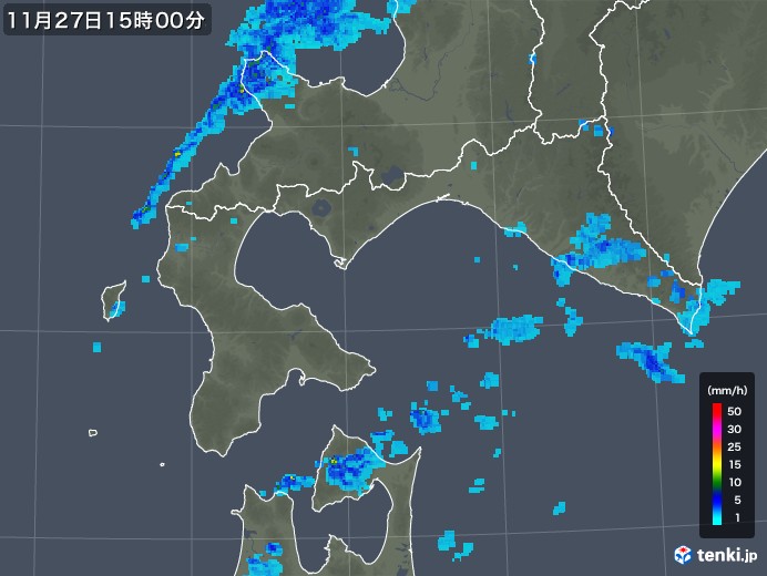 道南の雨雲レーダー(2018年11月27日)