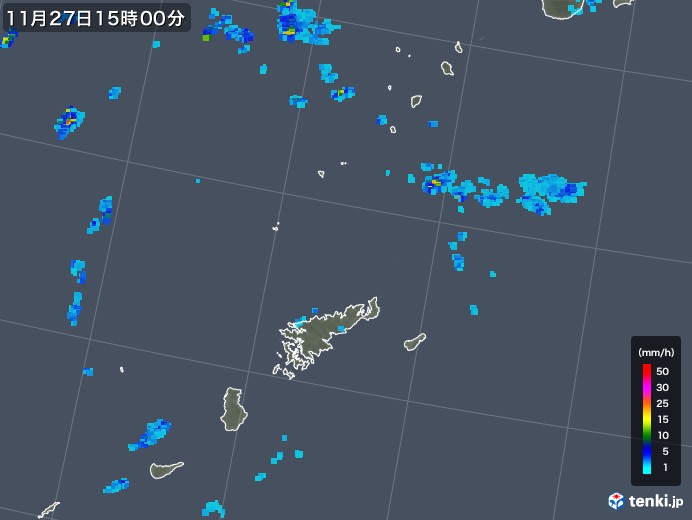 奄美諸島(鹿児島県)の雨雲レーダー(2018年11月27日)