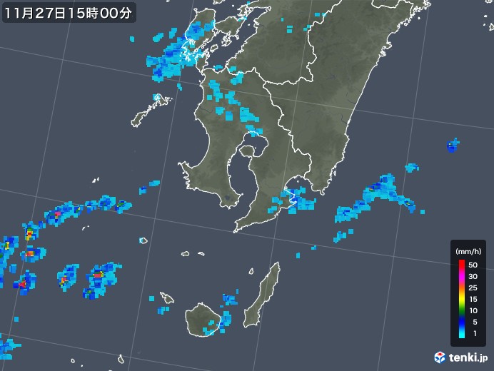 鹿児島県の雨雲レーダー(2018年11月27日)