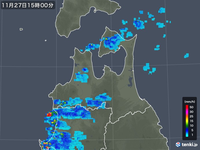 青森県の雨雲レーダー(2018年11月27日)