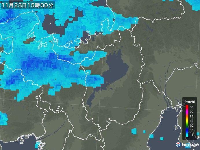 滋賀県の雨雲レーダー(2018年11月28日)