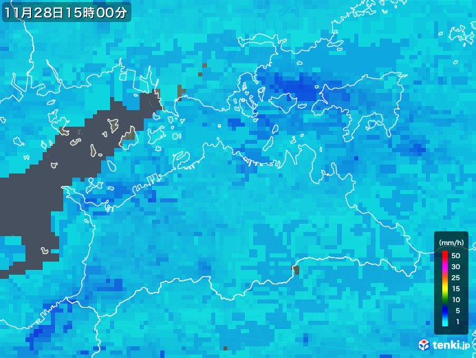 香川県の雨雲レーダー(2018年11月28日)