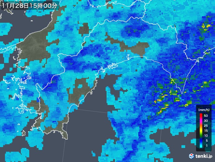 高知県の雨雲レーダー(2018年11月28日)