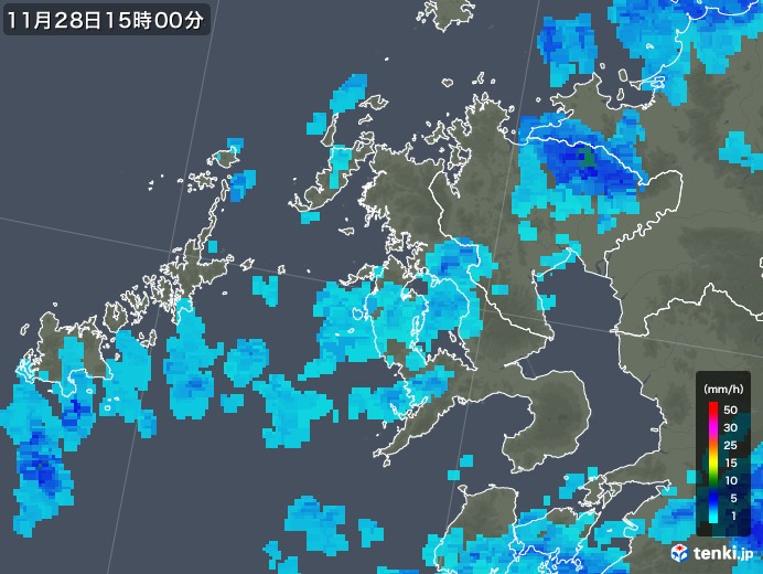 長崎県の雨雲レーダー(2018年11月28日)