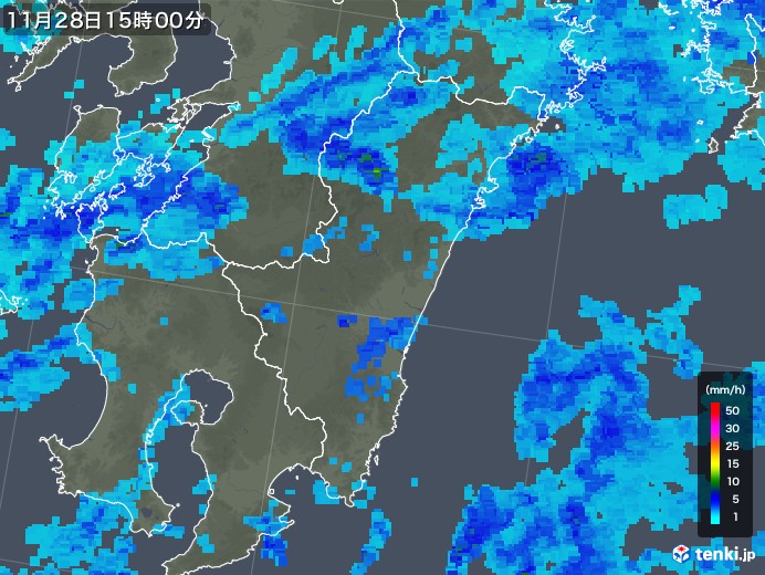 宮崎県の雨雲レーダー(2018年11月28日)
