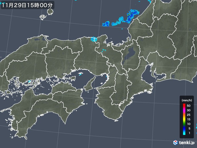 近畿地方の雨雲レーダー(2018年11月29日)
