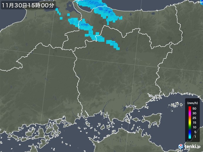 岡山県の雨雲レーダー(2018年11月30日)