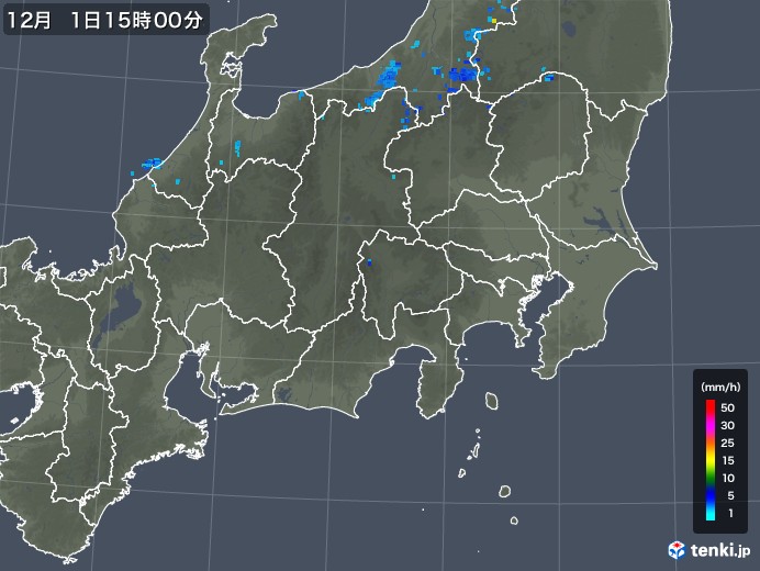 関東・甲信地方の雨雲レーダー(2018年12月01日)