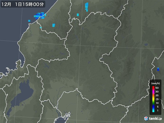 岐阜県の雨雲レーダー(2018年12月01日)