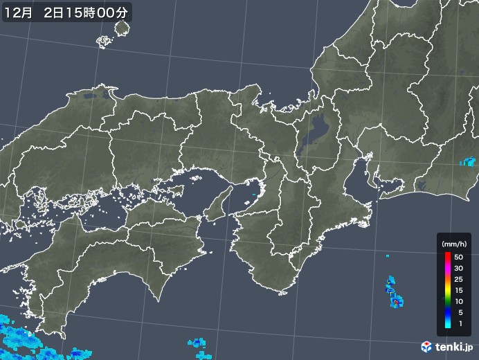 近畿地方の雨雲レーダー(2018年12月02日)