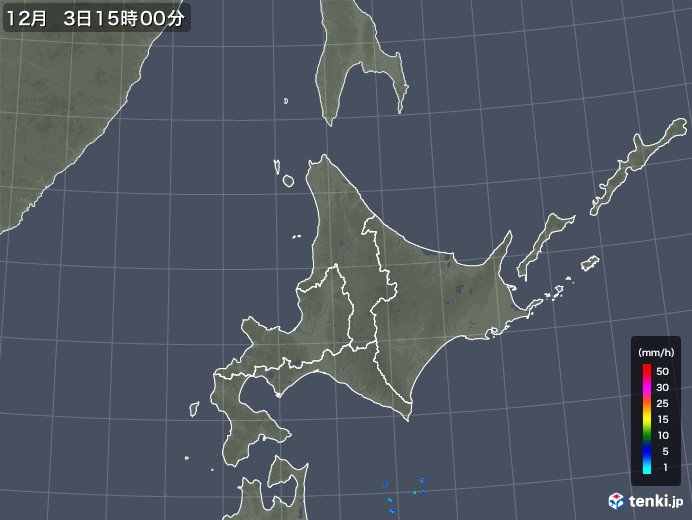 北海道地方の雨雲レーダー(2018年12月03日)