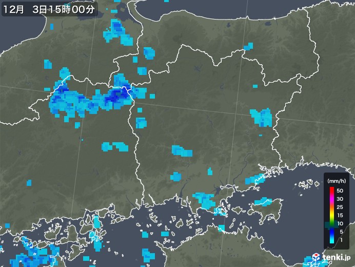 岡山県の雨雲レーダー(2018年12月03日)