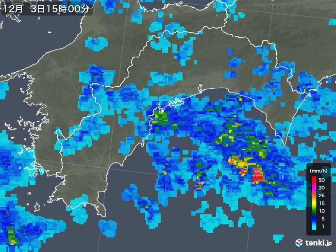 高知県の雨雲レーダー(2018年12月03日)