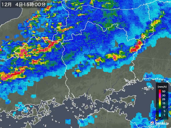 岡山県の雨雲レーダー(2018年12月04日)