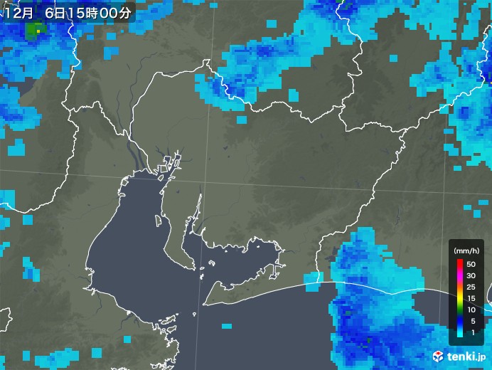 愛知県の雨雲レーダー(2018年12月06日)