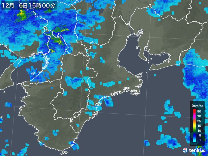 三重県の雨雲レーダー(2018年12月06日)