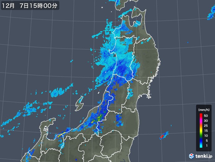 東北地方の雨雲レーダー(2018年12月07日)