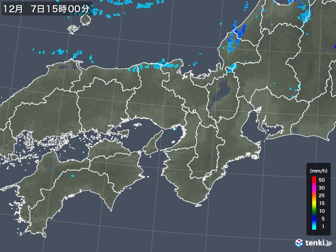 近畿地方の雨雲レーダー(2018年12月07日)