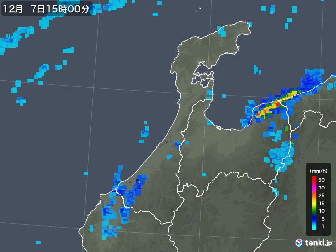 石川県の雨雲レーダー(2018年12月07日)