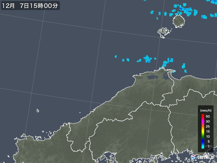 島根県の雨雲レーダー(2018年12月07日)