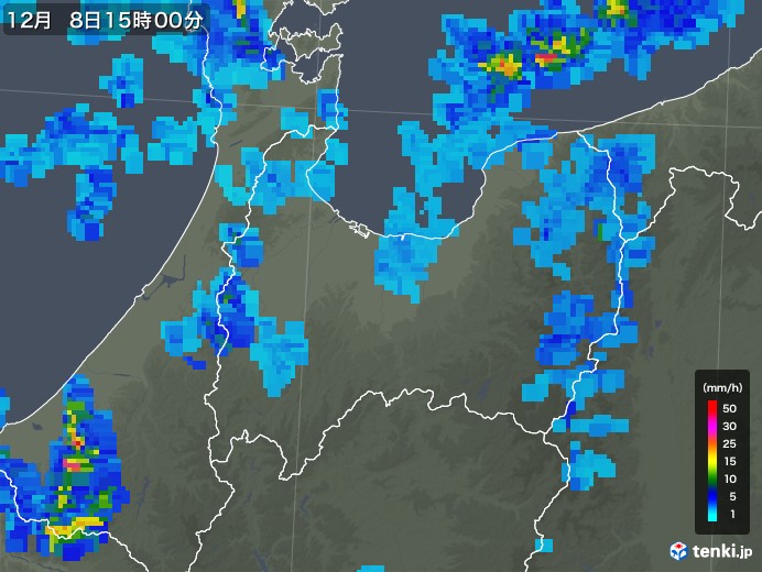 富山県の雨雲レーダー(2018年12月08日)