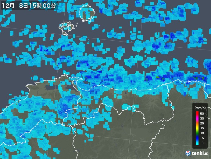 鳥取県の雨雲レーダー(2018年12月08日)