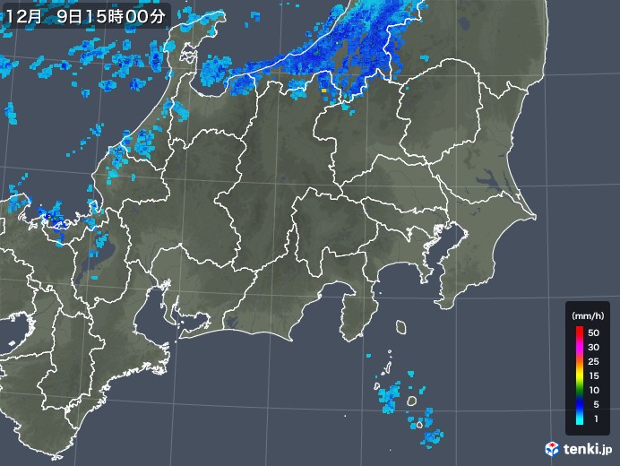 関東・甲信地方の雨雲レーダー(2018年12月09日)