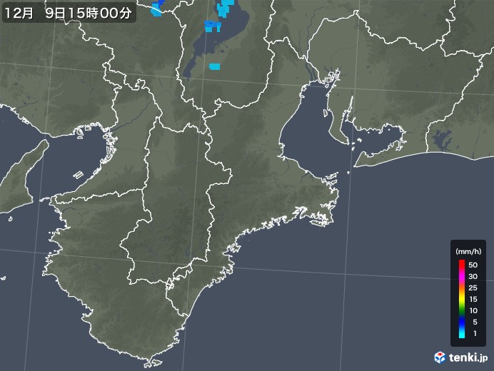 三重県の雨雲レーダー(2018年12月09日)