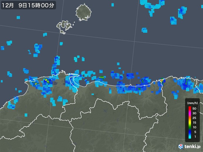 鳥取県の雨雲レーダー(2018年12月09日)
