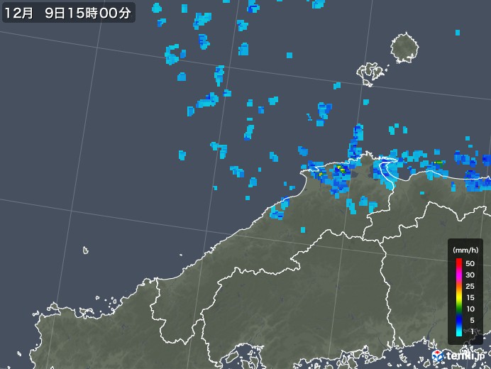 島根県の雨雲レーダー(2018年12月09日)