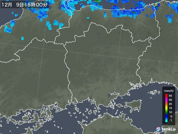 岡山県の雨雲レーダー(2018年12月09日)