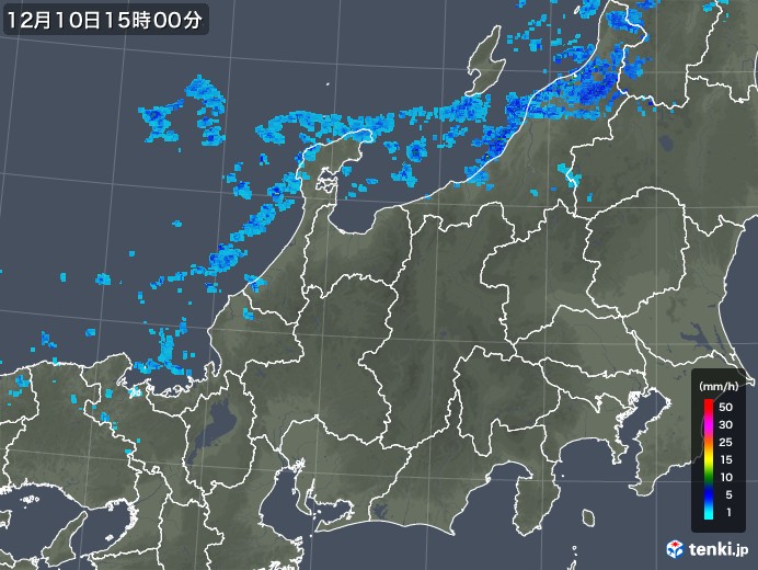 北陸地方の雨雲レーダー(2018年12月10日)