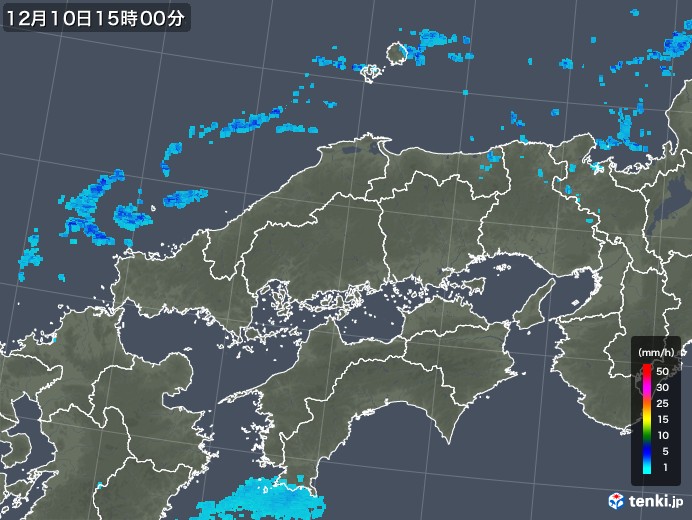 中国地方の雨雲レーダー(2018年12月10日)