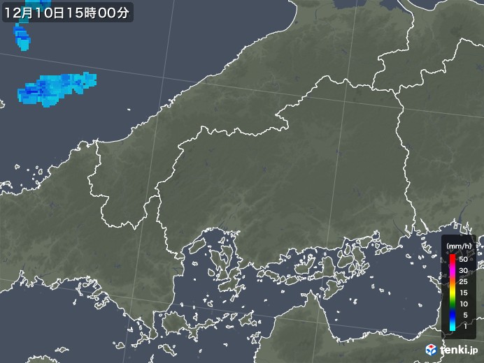 広島県の雨雲レーダー(2018年12月10日)