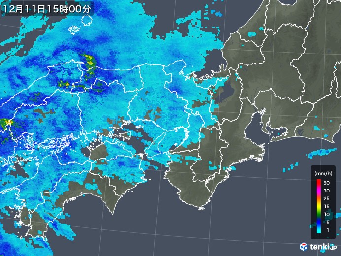 近畿地方の雨雲レーダー(2018年12月11日)