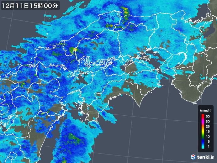 四国地方の雨雲レーダー(2018年12月11日)