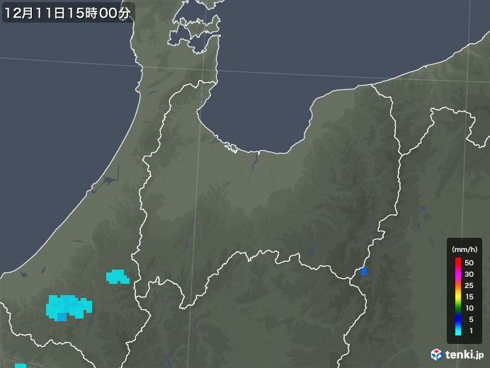 富山県の雨雲レーダー(2018年12月11日)