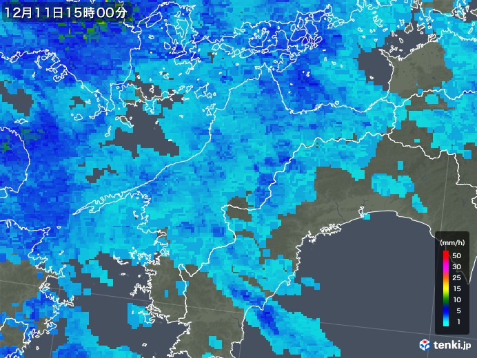 愛媛県の雨雲レーダー(2018年12月11日)