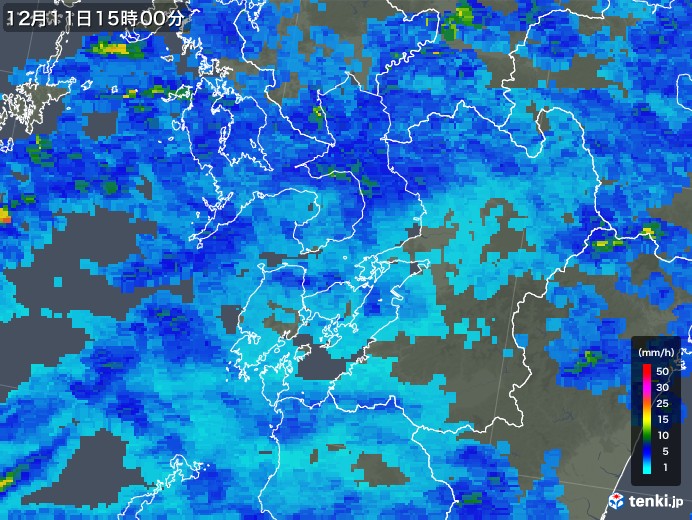 熊本県の雨雲レーダー(2018年12月11日)