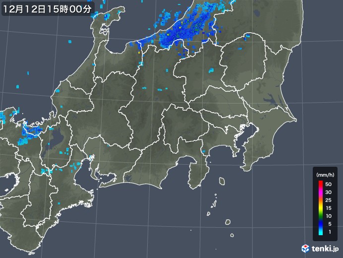 関東・甲信地方の雨雲レーダー(2018年12月12日)