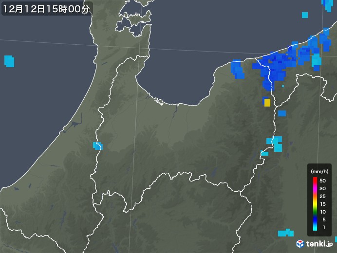 富山県の雨雲レーダー(2018年12月12日)