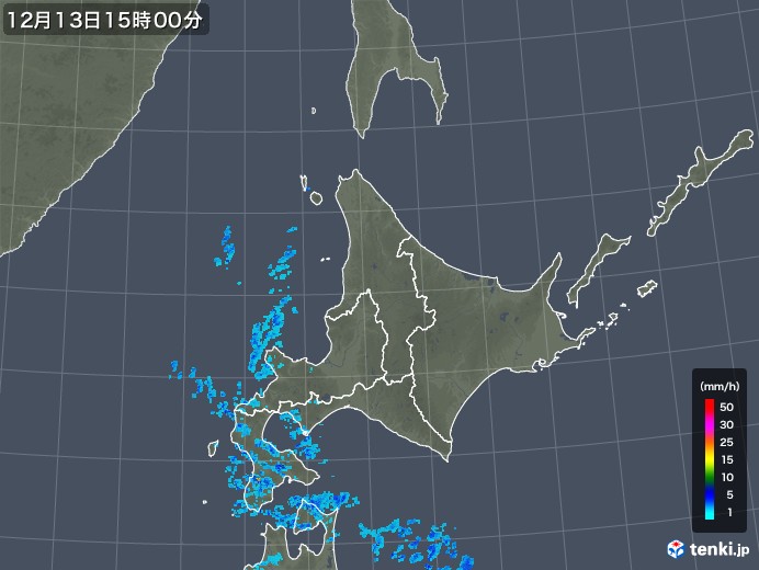 北海道地方の雨雲レーダー(2018年12月13日)