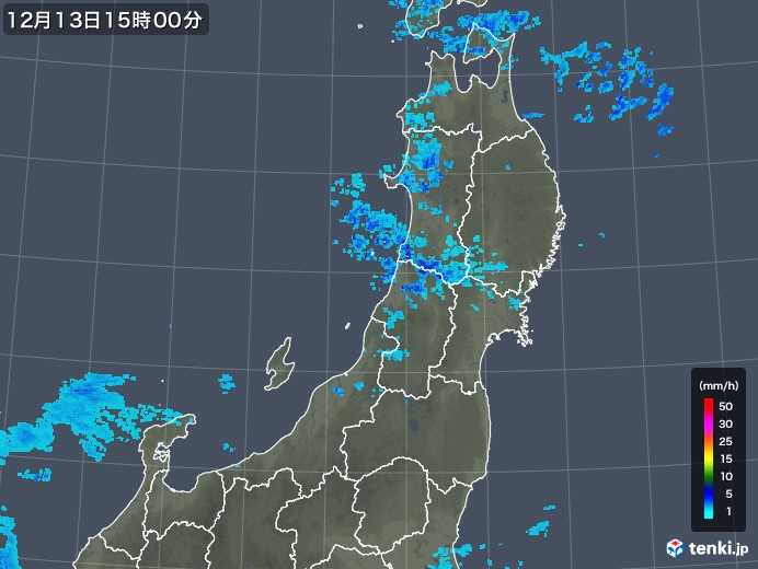東北地方の雨雲レーダー(2018年12月13日)