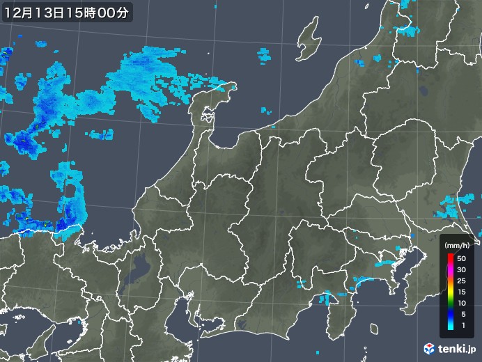 北陸地方の雨雲レーダー(2018年12月13日)