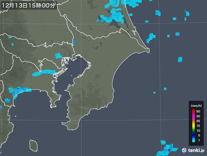 千葉県の雨雲レーダー(2018年12月13日)