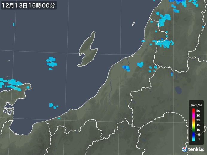 新潟県の雨雲レーダー(2018年12月13日)