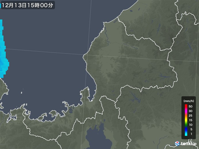 福井県の雨雲レーダー(2018年12月13日)
